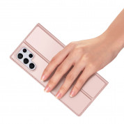 Dux Ducis Skin Pro Case - кожен калъф с поставка и отделение за кр. карти за Samsung Galaxy S22 Ultra (розов) 6