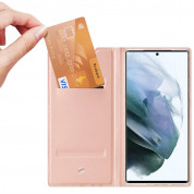 Dux Ducis Skin Pro Case - кожен калъф с поставка и отделение за кр. карти за Samsung Galaxy S22 Ultra (розов) 1