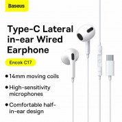 Baseus Encok C17 In-Ear USB-C Stereo Headphones (NGCR010002) - слушалки с USB-C кабел, управление на звука и микрофон (бял) 9