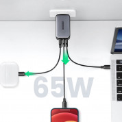 Ugreen GaN Fast Wall Charger 65W PD - захранване за ел. мрежа за лаптопи, смартфони и таблети с USB-A и 2xUSB-C изходи с технология за бързо зареждане (сив) 1
