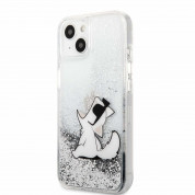 Karl Lagerfeld Liquid Glitter Choupette Fun Case - дизайнерски кейс с висока защита за iPhone 13 mini (прозрачен-сребрист)
