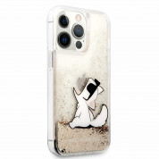 Karl Lagerfeld Liquid Glitter Choupette Fun Case - дизайнерски кейс с висока защита за iPhone 13 Pro (прозрачен-златист) 2