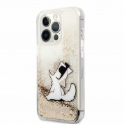 Karl Lagerfeld Liquid Glitter Choupette Fun Case - дизайнерски кейс с висока защита за iPhone 13 Pro (прозрачен-златист)