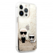 Karl Lagerfeld Liquid Glitter Karl & Choupette Case - дизайнерски кейс с висока защита за iPhone 13 Pro (прозрачен-златист) 2