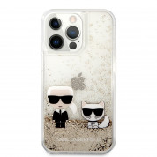 Karl Lagerfeld Liquid Glitter Karl & Choupette Case - дизайнерски кейс с висока защита за iPhone 13 Pro (прозрачен-златист) 1