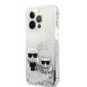 Karl Lagerfeld Liquid Glitter Karl & Choupette Case - дизайнерски кейс с висока защита за iPhone 13 Pro (прозрачен-сребрист)