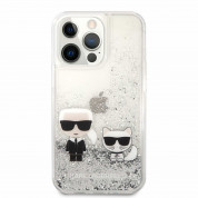 Karl Lagerfeld Liquid Glitter Karl & Choupette Case - дизайнерски кейс с висока защита за iPhone 13 Pro (прозрачен-сребрист) 1