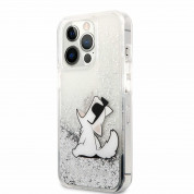 Karl Lagerfeld Liquid Glitter Choupette Fun Case - дизайнерски кейс с висока защита за iPhone 13 Pro (прозрачен-сребрист)