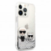 Karl Lagerfeld Liquid Glitter Karl & Choupette Case - дизайнерски кейс с висока защита за iPhone 13 Pro Max (прозрачен-сребрист) 2