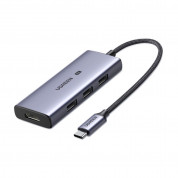 Ugreen 4 in 1 USB-C Hub 8K 30Hz - USB-C хъб с четири USB порта и HDMI порт за мобилни устройства с USB-C (тъмносив)
