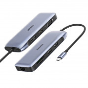 Ugreen 9-in-1 Multifunctional USB-C Hub - мултифункционален хъб за свързване на допълнителна периферия за устройства с USB-C (тъмносив)