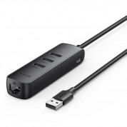 Ugreen USB-A 2.0 Hub 3-port with Ethernet - 3-портов USB 2.0 хъб с Ethernet за компютри и лаптопи с USB-A порт (черен)