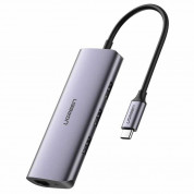 Ugreen Multifunctional USB-C 2-in-1 Ethernet & USB Hub - 3-портов USB хъб и Gigabit Ethernet порт за MacBook и устройства с USB-C порт (тъмносив)