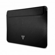 Guess Saffiano Triangle Metal Logo Notebook Sleeve - дизайнерски луксозен кожен калъф за MacBook Air 13, MacBook Pro 13, MacBook Pro 14 и лаптопи до 14 инча (черен)