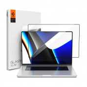 Spigen Tempered Glass GLAS.tR - висококачествено стъклено защитно покритие за целия дисплей на MacBook Pro 14 M1 (2021), MacBook Pro 14 M2 (2023) (черен-прозрачно)