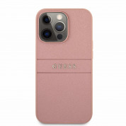 Guess Saffiano PU Leather Hard Case - дизайнерски кожен кейс за iPhone 13 Pro (розов) 1
