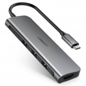 Ugreen 5-in-1 USB-C Hub 4K 30Hz - USB-C хъб с 3xUSB-A порта и HDMI порт за мобилни устройства с USB-C (тъмносив)