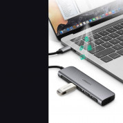 Ugreen 5-in-1 USB-C Hub 4K 30Hz - USB-C хъб с 3xUSB-A порта и HDMI порт за мобилни устройства с USB-C (тъмносив) 4