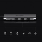 Ugreen 5-in-1 USB-C Hub 4K 30Hz - USB-C хъб с 3xUSB-A порта и HDMI порт за мобилни устройства с USB-C (тъмносив) 5