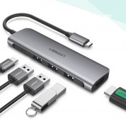 Ugreen 5-in-1 USB-C Hub 4K 30Hz - USB-C хъб с 3xUSB-A порта и HDMI порт за мобилни устройства с USB-C (тъмносив) 1