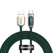Baseus Digital Display USB-A to USB-C Cable 66W (CASX020106) - здрав кабел с въжена оплетка с бързо зареждане за устройства с USB-C порт (200 см) (зелен)