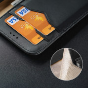 Dux Ducis Hivo Genuine Leather Flip Wallet Case - кожен калъф от естествена кожа с поставка и отделение за кр. карти за Samsung Galaxy S22 (черен) 13