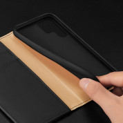 Dux Ducis Hivo Genuine Leather Flip Wallet Case - кожен калъф от естествена кожа с поставка и отделение за кр. карти за Samsung Galaxy S22 Ultra (черен) 11