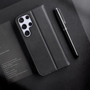 Dux Ducis Hivo Genuine Leather Flip Wallet Case - кожен калъф от естествена кожа с поставка и отделение за кр. карти за Samsung Galaxy S22 Ultra (черен) 8