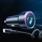 Joyroom 3 in 1 Fast Car Charger With Lightning Cable 45W - зарядно за кола с вграден Lightning кабел и USB-A и USB-C изходи (черен) 3