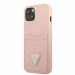 Guess Saffiano Double Card PU Leather Hard Case - дизайнерски кожен кейс с джоб за карти за iPhone 13 mini (розов) 1