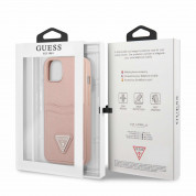 Guess Saffiano Double Card PU Leather Hard Case - дизайнерски кожен кейс с джоб за карти за iPhone 13 mini (розов) 5