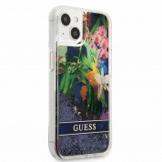 Guess Liquid Glitter Flower Case - дизайнерски кейс с висока защита за iPhone 13 mini (син) 2