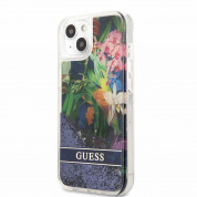 Guess Liquid Glitter Flower Case - дизайнерски кейс с висока защита за iPhone 13 mini (син)