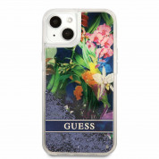Guess Liquid Glitter Flower Case - дизайнерски кейс с висока защита за iPhone 13 mini (син) 1