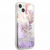 Guess Liquid Glitter Flower Case - дизайнерски кейс с висока защита за iPhone 13 mini (лилав) 2