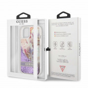 Guess Liquid Glitter Flower Case - дизайнерски кейс с висока защита за iPhone 13 mini (лилав) 5