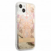 Guess Liquid Glitter Flower Case - дизайнерски кейс с висока защита за iPhone 13 mini (златист) 2