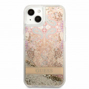 Guess Liquid Glitter Flower Case - дизайнерски кейс с висока защита за iPhone 13 mini (златист) 1