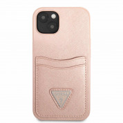 Guess Saffiano Double Card PU Leather Hard Case for iPhone 13 (pink) 1