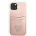 Guess Saffiano Double Card PU Leather Hard Case - дизайнерски кожен кейс с джоб за карти за iPhone 13 (розов) 2