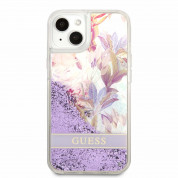 Guess Liquid Glitter Flower Case - дизайнерски кейс с висока защита за iPhone 13 (лилав) 1