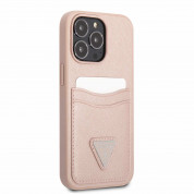 Guess Saffiano Double Card PU Leather Hard Case - дизайнерски кожен кейс с джоб за карти за iPhone 13 Pro (розов) 2