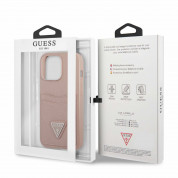 Guess Saffiano Double Card PU Leather Hard Case - дизайнерски кожен кейс с джоб за карти за iPhone 13 Pro (розов) 5