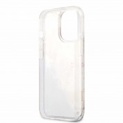 Guess Liquid Glitter Flower Case - дизайнерски кейс с висока защита за iPhone 13 Pro (лилав) 4