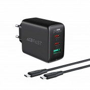 Acefast A13 PD 65W Charger - захранване за ел. мрежа за лаптопи, смартфони и таблети с 2XUSB-C и USB-A изходи и USB-C към USB-C кабел (черен)