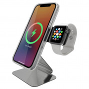 Macally Aluminum MagSafe And Apple Watch Charging Stand - алуминиева поставка за зареждане на iPhone и Apple Watch чрез поставяне на Apple MagSafe Charger и Apple Watch кабел (сребрист)