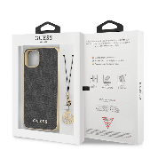 Guess 4G Charms Collection Hard Case - дизайнерски кожен кейс за iPhone 13 (сив) 5