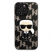 Karl Lagerfeld Monogram Ikonik Case - дизайнерски кожен кейс за iPhone 13 Pro (черен) 1