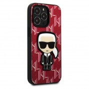 Karl Lagerfeld Monogram Ikonik Case - дизайнерски кожен кейс за iPhone 13 Pro (червен) 2