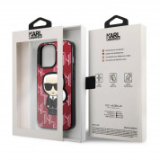 Karl Lagerfeld Monogram Ikonik Case - дизайнерски кожен кейс за iPhone 13 Pro (червен) 5